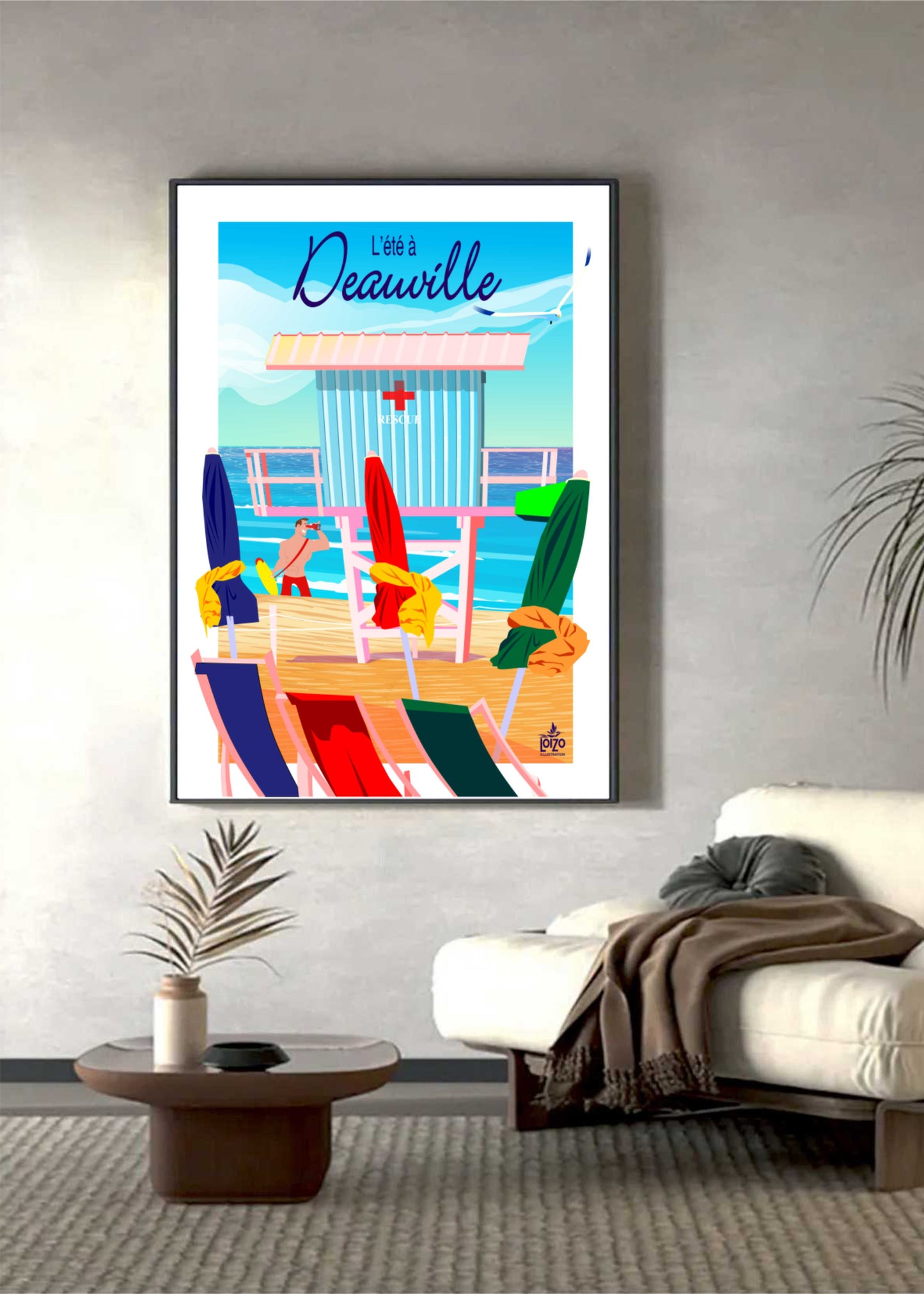 Illustration Originale Deauville - Vintage, Couleurs Vives, Néo-Retro