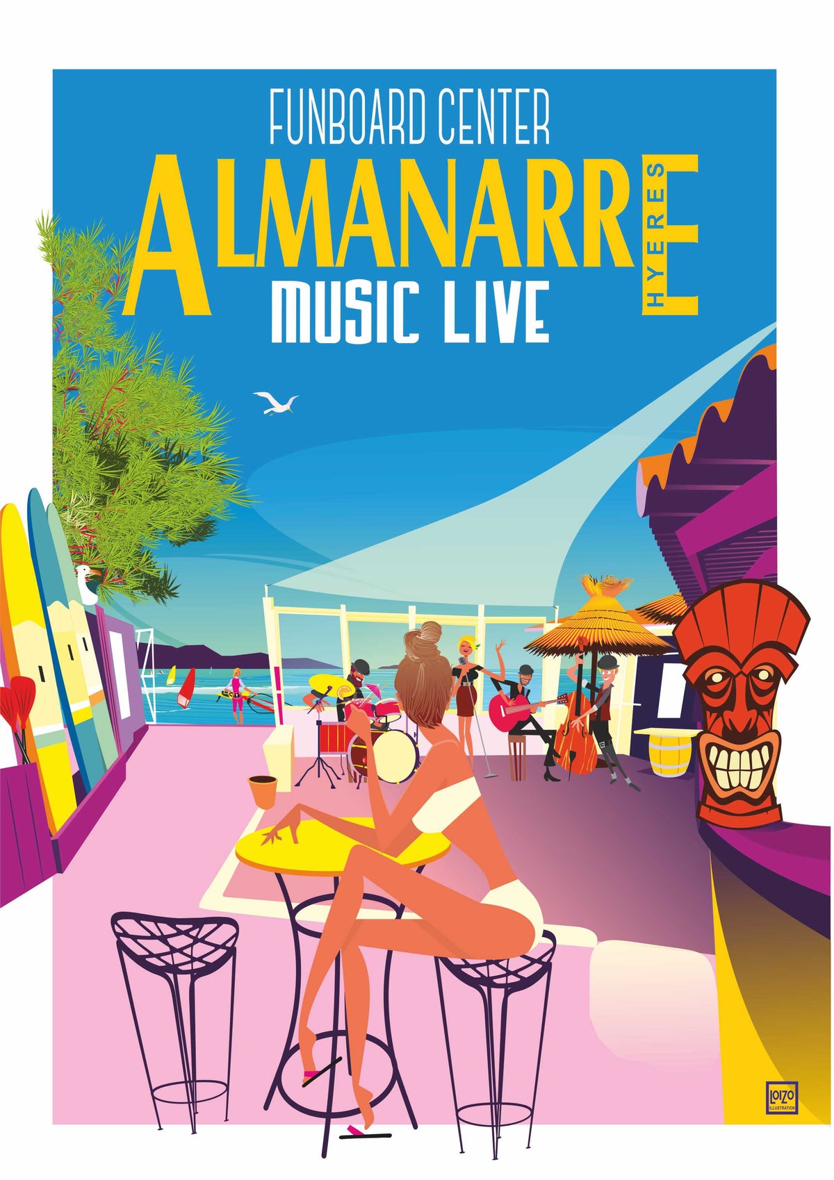 Hyères Almanarre Strand - Französischer Kunstdruck | Originalillustration 270g