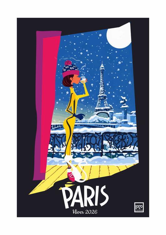 Illustration Originale Paris sous la neige 2026: Tableau Vivant De La Ville Lumière, Signé Par Laurent Loiseau (Copie)