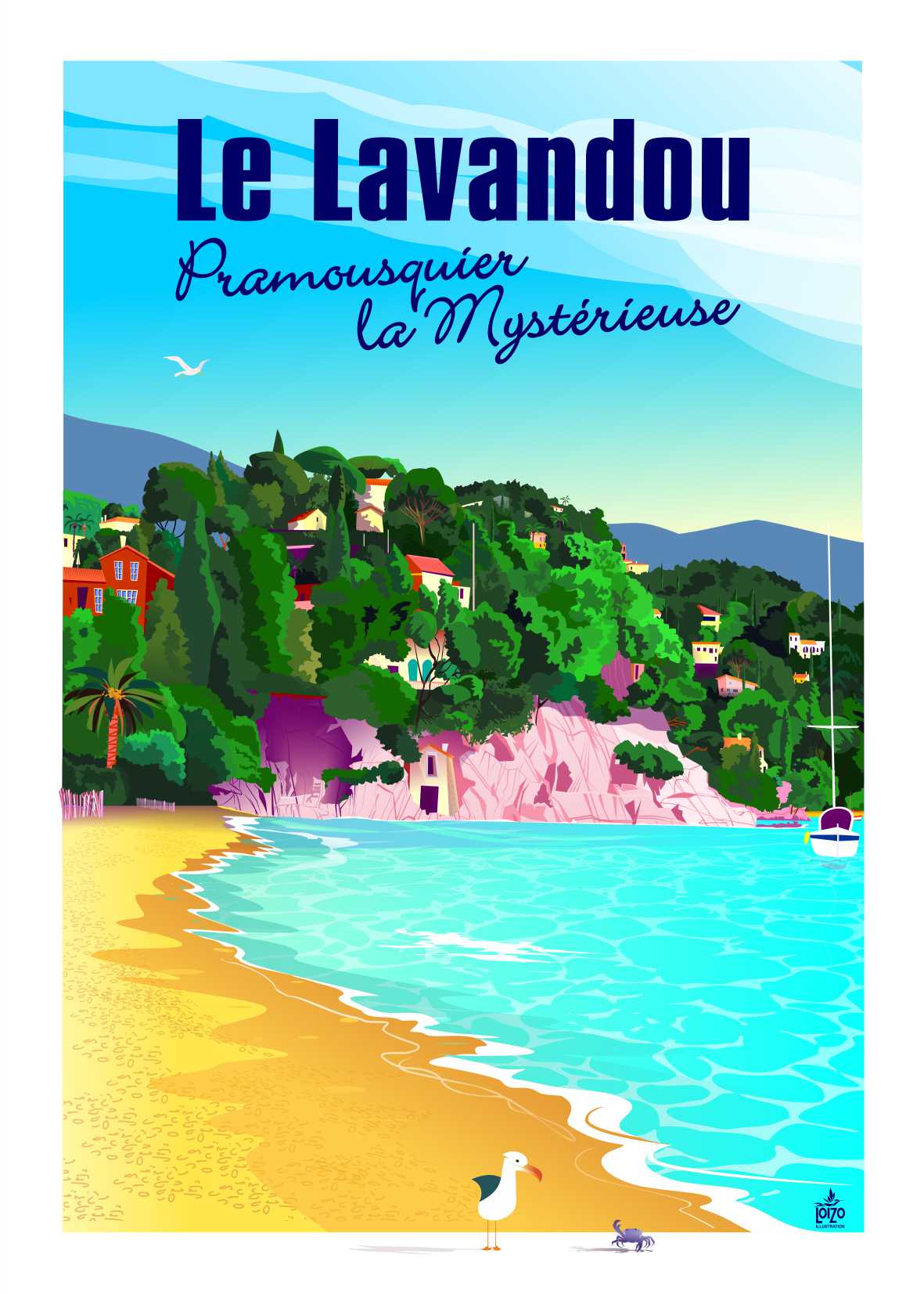 Tampon de certification d’origine pour l'illustration néo-rétro 'Plage De Pramousquier', garantissant l'authenticité de cet art vibrant sur la plage de pramousquier.
